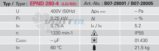 Rosenberg EPND 280-4 - описание, технические характеристики, графики